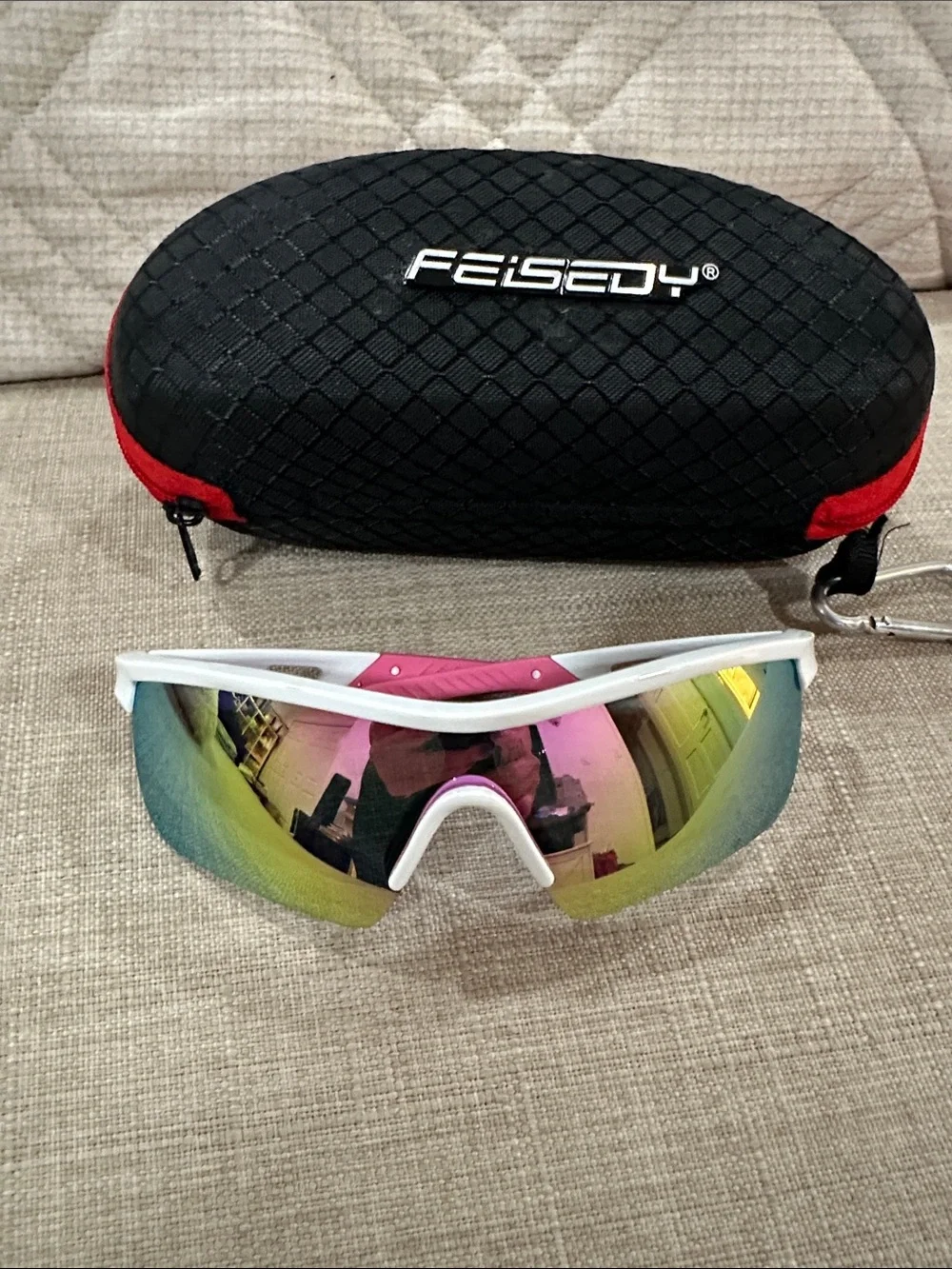 Sports Kids White Frame Sports Sunglasses with Multicolor Mirrored Lens - tennis